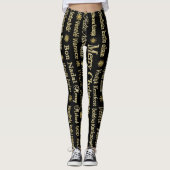 Vrolijk Kerstmis Verschillende Talen Gouden Glitte Leggings (Voorkant)