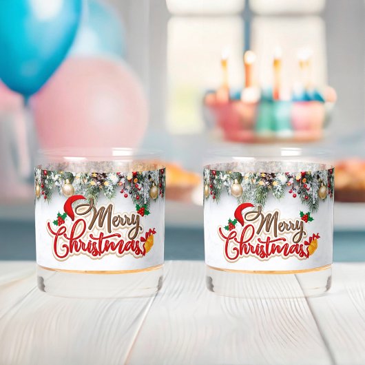 Vrolijk Kerstmis Versierd Drinkware Set Whisky Glas