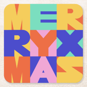 VROLIJK KERSTMIS VET TYPOGRAFIE KARTONNEN ONDERZETTERS