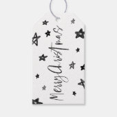 Vrolijk Kerstmis Vet Zwart & Wit Streep & Sterren Cadeaulabel (Voorkant)