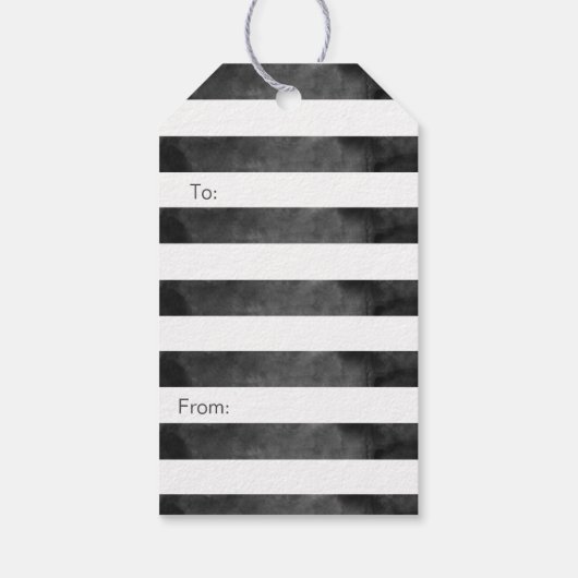 Vrolijk Kerstmis Vet Zwart & Wit Streep & Sterren Cadeaulabel (Achterkant)