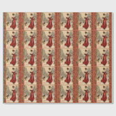 Vrolijk Kerstmis Victoriaans Dame Illustratie Cadeaupapier (Vlak)