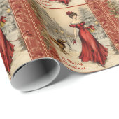 Vrolijk Kerstmis Victoriaans Dame Illustratie Cadeaupapier (Rol Hoek)