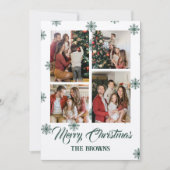 Vrolijk Kerstmis Vier Fotocollage Groen Beige Feestdagenkaart (Voorkant)