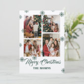 Vrolijk Kerstmis Vier Fotocollage Groen Beige Feestdagenkaart (Staand voorkant)