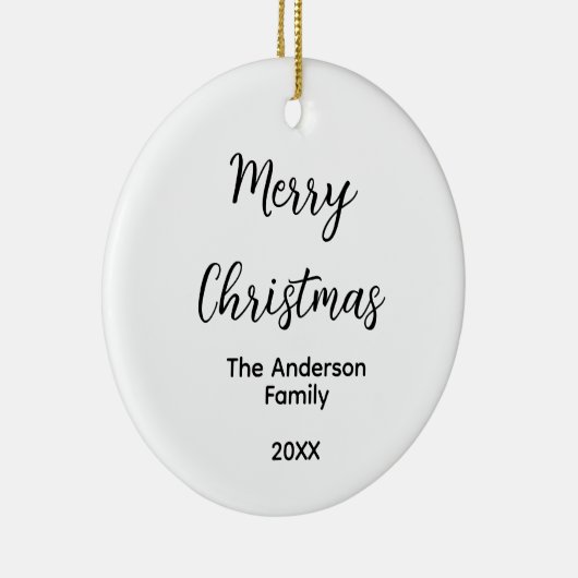 Vrolijk Kerstmis voeg familienaam toe jaar tekst a Keramisch Ornament (Rechts)