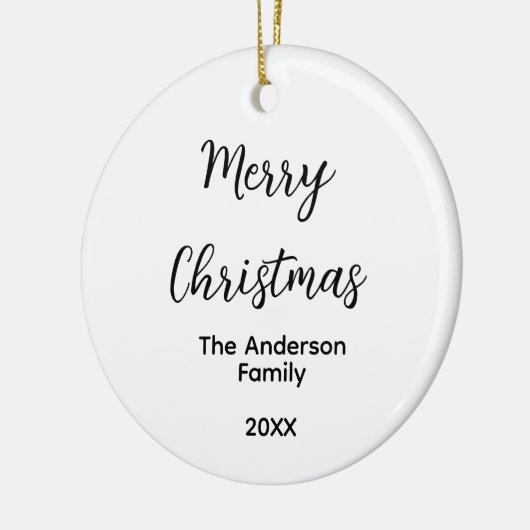 Vrolijk Kerstmis voeg familienaam toe jaar tekst a Keramisch Ornament (Links)