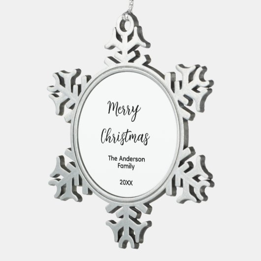 Vrolijk Kerstmis voeg familienaam toe jaar tekst a Tin Sneeuwvlok Ornament (Rechts)