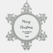 Vrolijk Kerstmis voeg familienaam toe jaar tekst a Tin Sneeuwvlok Ornament (Voorkant)