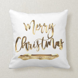Vrolijk Kerstmis Voeg Naam of Tekst Goud en Wit to Kussen