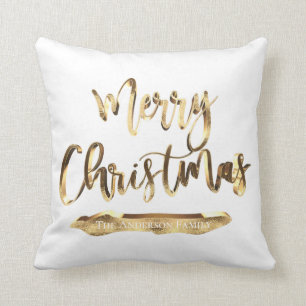 Vrolijk Kerstmis Voeg Naam of Tekst Goud en Wit to Kussen