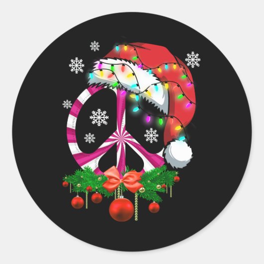 Vrolijk Kerstmis Vredesbord met Santa Hat Decor Pe Ronde Sticker (Voorkant)