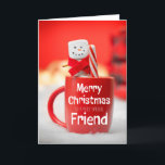 Vrolijk Kerstmis Vriend Marshmallow Snowman Feestdagen Kaart<br><div class="desc">Deze vrolijke marshmallow sneeuwman maakt een schattige manier om je speciale vriend een vrolijk kerstfeest te wensen door een rode mok vol warme cacao te roeren.</div>