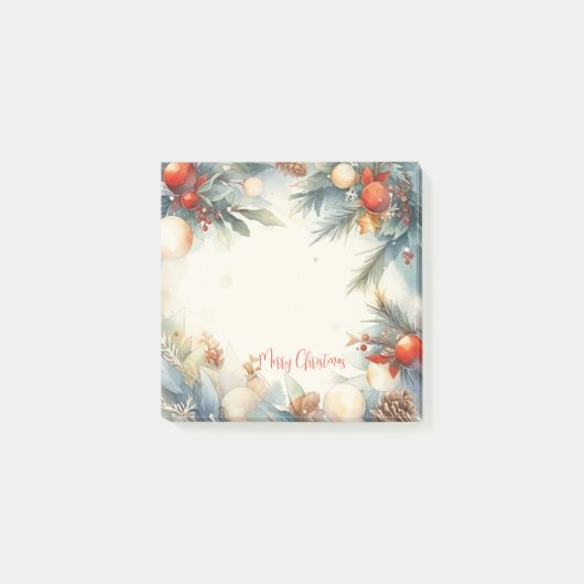 Vrolijk Kerstmis Waterverf Bladergroen Post-it® Notes (Voorkant)