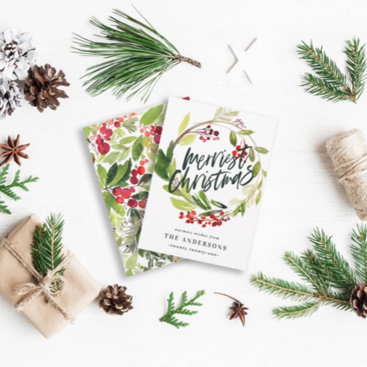 Vrolijk kerstmis waterverf bloemen feestdagenkaart