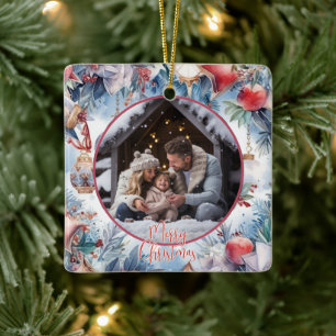 Vrolijk Kerstmis Waterverf Decoratieve Foto Keramisch Ornament