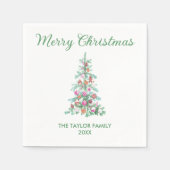 Vrolijk Kerstmis Waterverf groen boompapier Servet (Voorkant)
