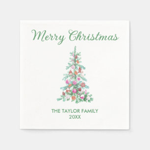 Vrolijk Kerstmis Waterverf groen boompapier Servet