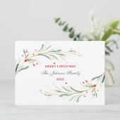 Vrolijk Kerstmis Waterverf groen non-foto Feestdagenkaart (Staand voorkant)