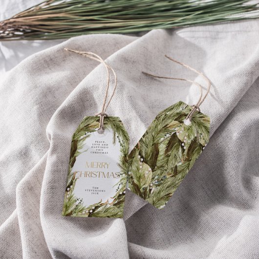 Vrolijk Kerstmis Waterverf Kerstkrans Cadeaulabel