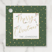 Vrolijk Kerstmis Whimsical Script Groen en Goud Bedankjes Labels (Voorkant)