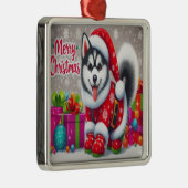 Vrolijk Kerstmis Whimsical Siberische Husky Dog Xm Metalen Ornament (Rechts)