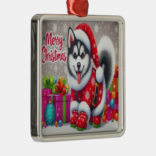 Vrolijk Kerstmis Whimsical Siberische Husky Dog Xm Metalen Ornament (Rechts)