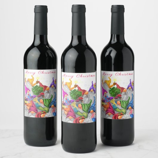 Vrolijk Kerstmis Wijn Label Gnome Party Grappig Wijn Etiket (Flessen)