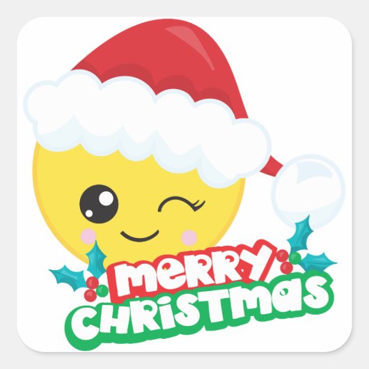 Vrolijk Kerstmis Winking Emoji Stickers (Voorkant)