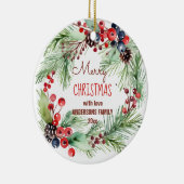 Vrolijk Kerstmis winter bessen dennen krans foto Keramisch Ornament (Rechts)