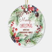 Vrolijk Kerstmis winter bessen dennen krans foto Keramisch Ornament (Links)