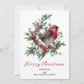 Vrolijk Kerstmis Winter Foliage Red Robin Feestdagenkaart (Voorkant)
