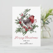 Vrolijk Kerstmis Winter Foliage Red Robin Feestdagenkaart (Staand voorkant)