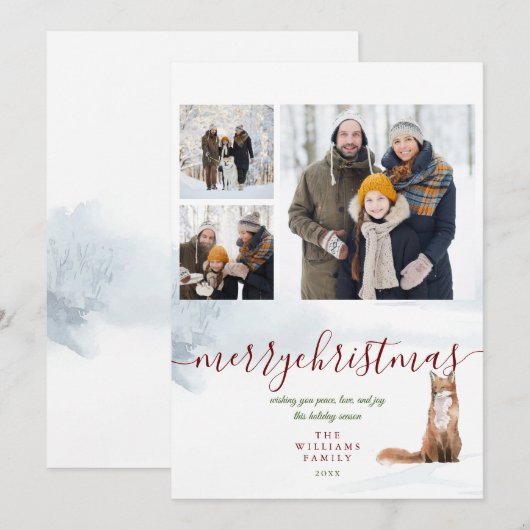 Vrolijk Kerstmis Winter Fox 3 Foto Collage Feestdagenkaart (Voorkant / Achterkant)