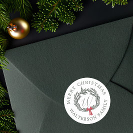 Vrolijk Kerstmis Winter Garland krans Monogram Ronde Sticker