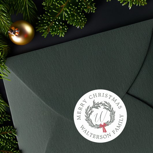 Vrolijk Kerstmis Winter Garland krans Monogram Ronde Sticker