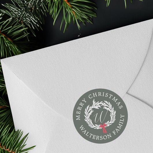 Vrolijk Kerstmis Winter Garland krans Monogram Ronde Sticker