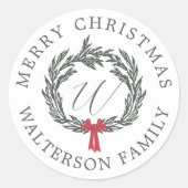 Vrolijk Kerstmis Winter Garland krans Monogram Ronde Sticker (Voorkant)
