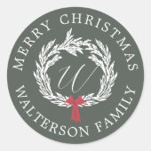 Vrolijk Kerstmis Winter Garland krans Monogram Ronde Sticker (Voorkant)