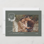 Vrolijk Kerstmis Winter Garland Monogram Foto Feestdagenkaart (Voorkant)
