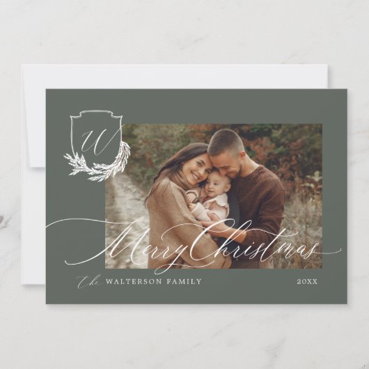 Vrolijk Kerstmis Winter Garland Monogram Foto Feestdagenkaart (Voorkant)