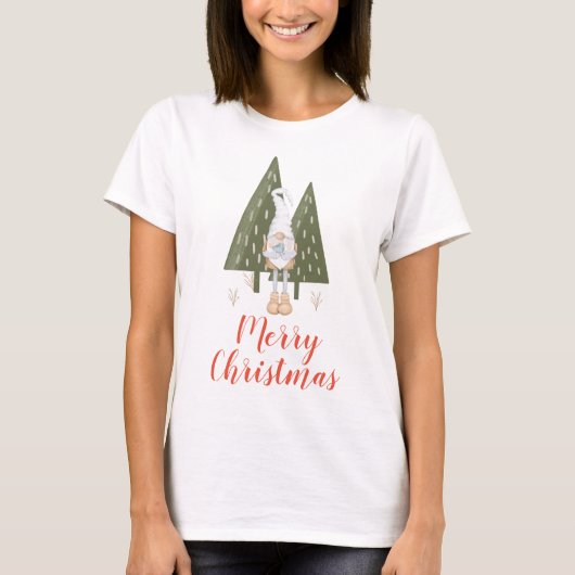 Vrolijk Kerstmis Winter Gnome en Bluebird T-shirt (Voorkant)