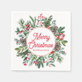 Vrolijk Kerstmis Winter groen rood script chic Servet (Voorkant)