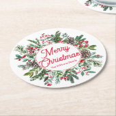 Vrolijk Kerstmis Winter groen rood script groen Ronde Kartonnen Onderzetter (Gebogen)