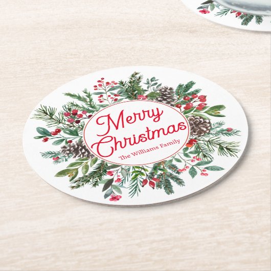 Vrolijk Kerstmis Winter groen rood script groen Ronde Kartonnen Onderzetter (Gebogen)