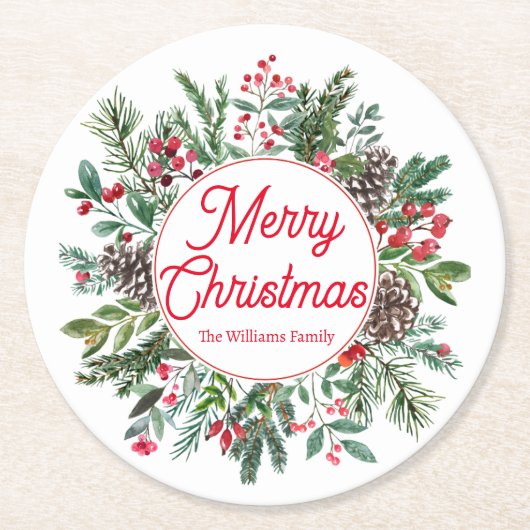 Vrolijk Kerstmis Winter groen rood script groen Ronde Kartonnen Onderzetter (Voorkant)