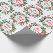 Vrolijk Kerstmis Winter groen rood script stijlvol Cadeaupapier (Hoek)