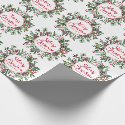 Vrolijk Kerstmis Winter groen rood script stijlvol Cadeaupapier (Hoek)