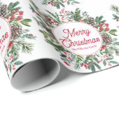 Vrolijk Kerstmis Winter groen rood script stijlvol Cadeaupapier (Rol Hoek)