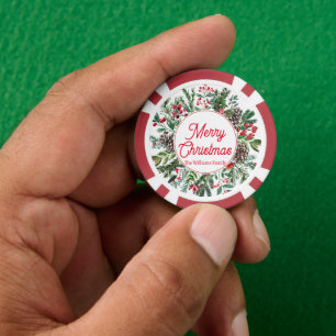 Vrolijk Kerstmis Winter groen rood script stijlvol Poker Chips